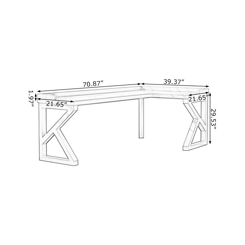 Walnut L-Shaped Solid Wood  desk, Right Hand Return, 29.53" H x 70.87" W x 39.37" D