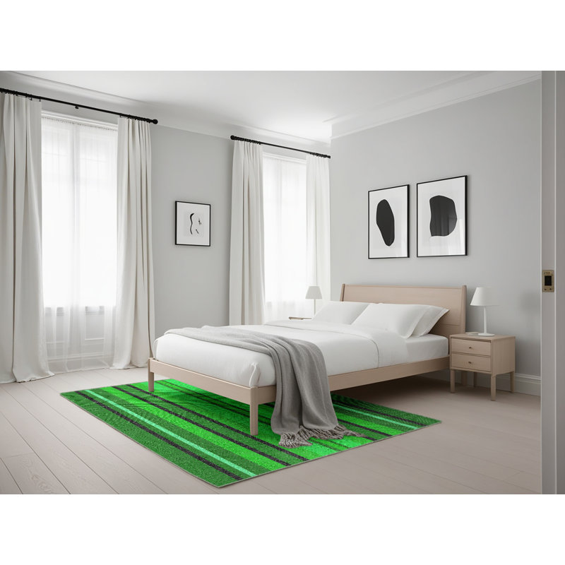 Rayures vertes/noires Tapis décoratif, Rectangle 5 pi x 7 pi