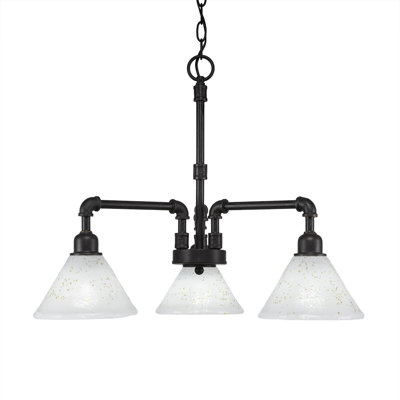 Eilif Vintage 3 Light Downlight Chandelier Shown In Dark Granite Finish With 7" Gold Ice Glass