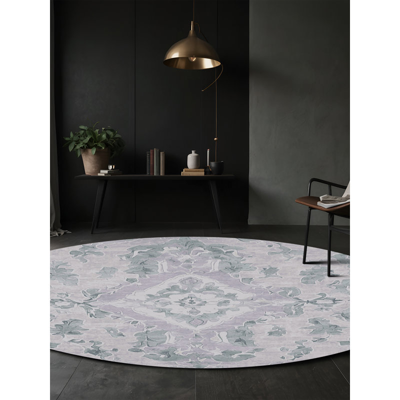 Machine Washable Gray Area Rug, Round 3'