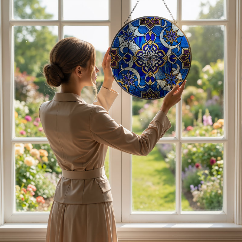 Panneau de vitrail en forme d'étoile bleue 12 "H, H 12 po x l 12 po