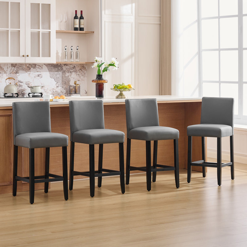 Tabouret de comptoir rembourré de 26 po avec structure en bois massif, 2, Orange / similicuir