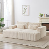Oversized Cloud Plush Corduroy Chaise with 2 Footstools Fluffy Sleeper Loveseat for Living Room