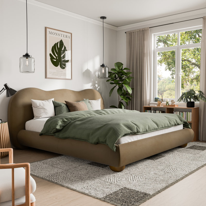 Mirelle Camel Headboard Platform Bed, Brown, Queen