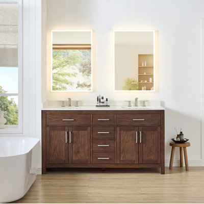 Beckett 66" Freestanding Double Bathroom Vanity with Quartz Top