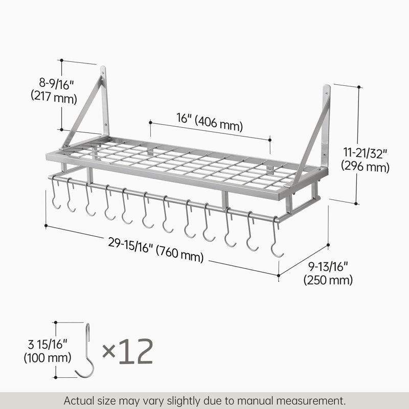 Iron Rectangle Wall Mounted Pot Rack, Silver Grey