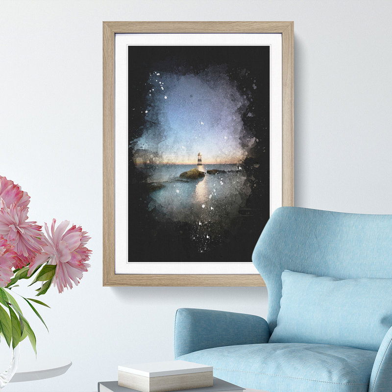 Penmon Lighthouse in Anglesey Wales - Picture Frame Graphic Art Print, Oak Framed, 45cm H x 33cm W x 2cm D