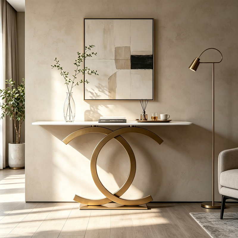 Console de luxe de style italien, H 33,5 po x l 39,4 po x P 13,8 po