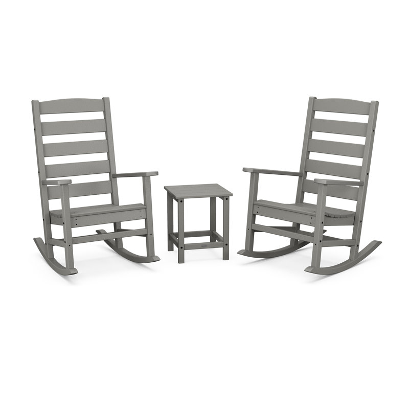 POLYWOOD x Sol 72 Jamarion 3-Piece Porch Rocking Chair Set, Slate Gray