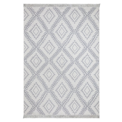 Reversible Hall Carpet, 31.5 x 59.1 inches | 100% Cotton, 0.04 inches Pile Height | Woven Design in Elegant White & Grey | Machine Vacuum Safe, Easy to Clean | Perfect for Entryways, Living Rooms & More