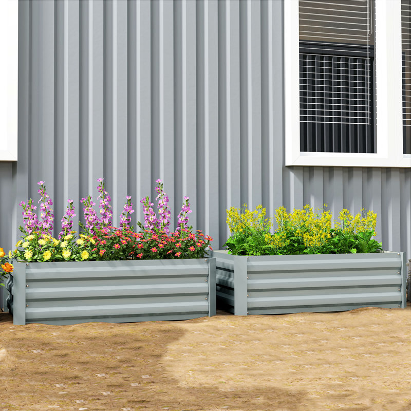 Ensemble de 2 jardinières surélevées, jardinière galvanisée, Gris clair