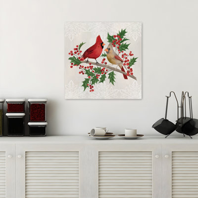 Flocons de neige et cardinaux, art contemporain des fêtes, art floral