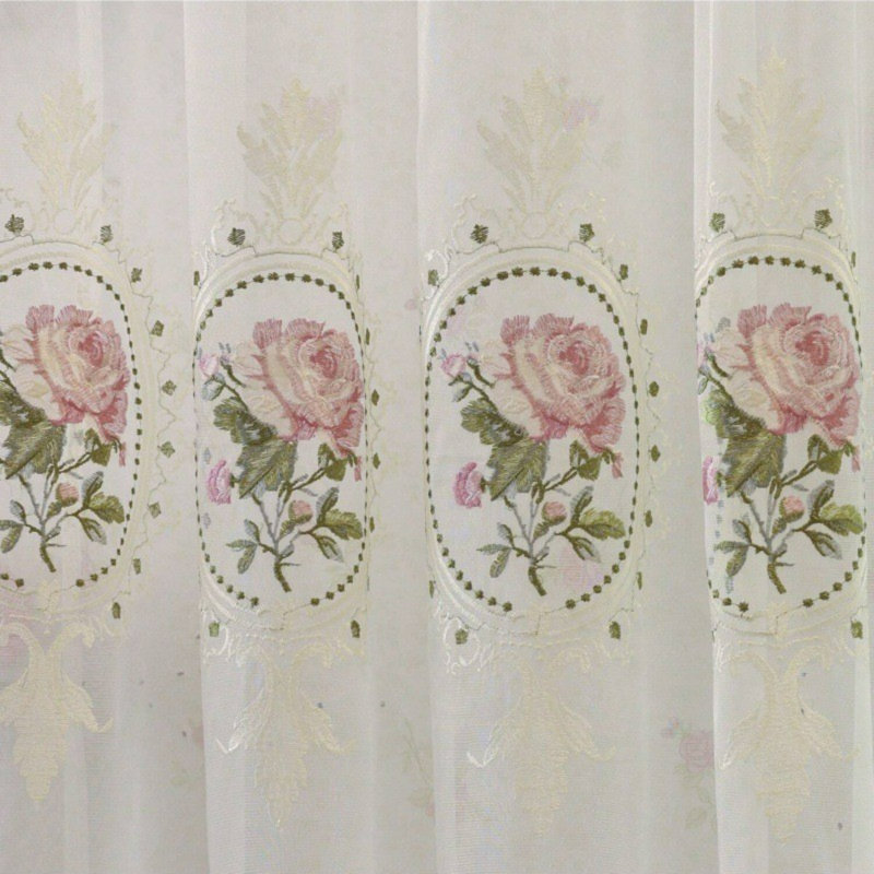 2Panels American Luxury Peony Embroidery Tulle Curtain For Living Room European Elegant Flower Embroidery Sheer Voile Drapes Bedroom Grommet top (WHITE,Grommet top (Pack of 2))