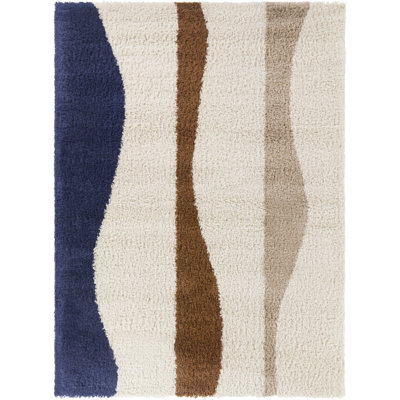 Pashyn Navy Abstract Waves Area Rug