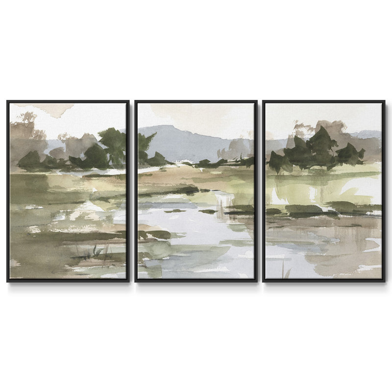 Autumn Stream I, reproduction sur toile 3 pièces, Noir, H 40 po x l 78 po x P 2 po