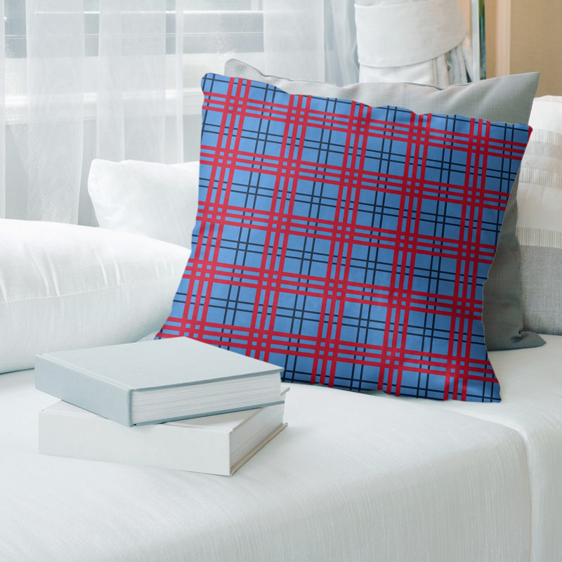 Housse de coussin Football Luxury, Coton sergé, 16 po x 1 po, Bleu / bleu marine / rouge