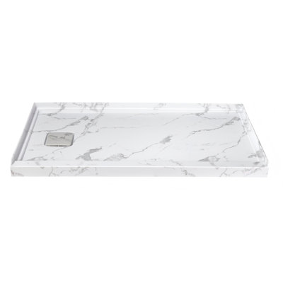60 po X 32 po Base rectangulaire en acrylique avec motif de marbre en alcôve et drain à gauche