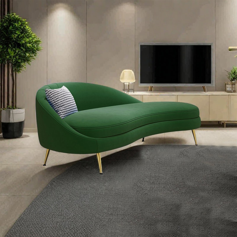 Méridienne confortable en velours de bois massif, Left Hand Facing, Vert