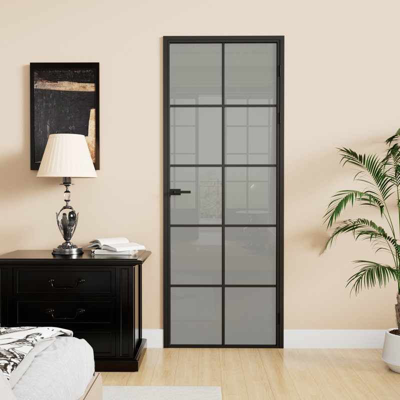 Panneau de porte intérieur en verre givré Aluminun 10-Lite avec cadre et bouton Aluminun, H 80 po x l 30 po, Oui