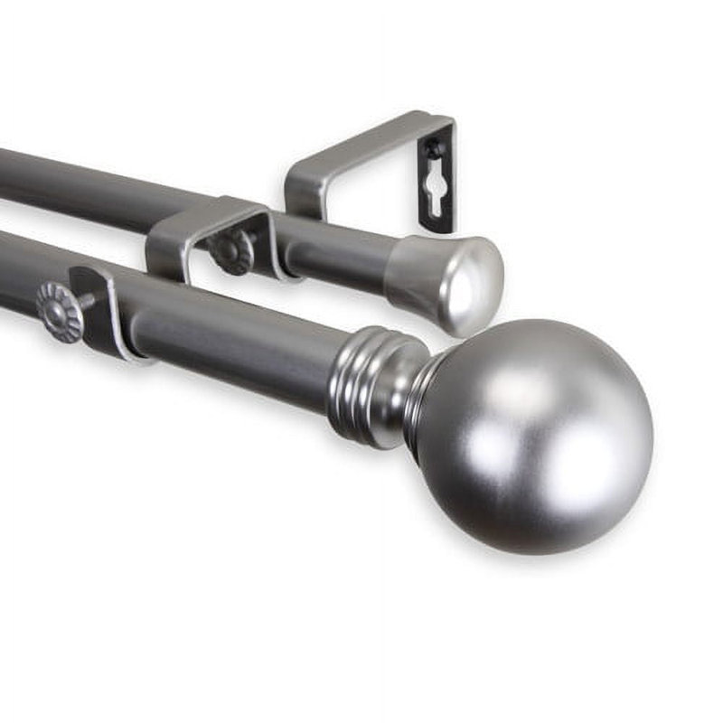 Globe 1" Double Curtain Rod, 120" - 170", Chrome