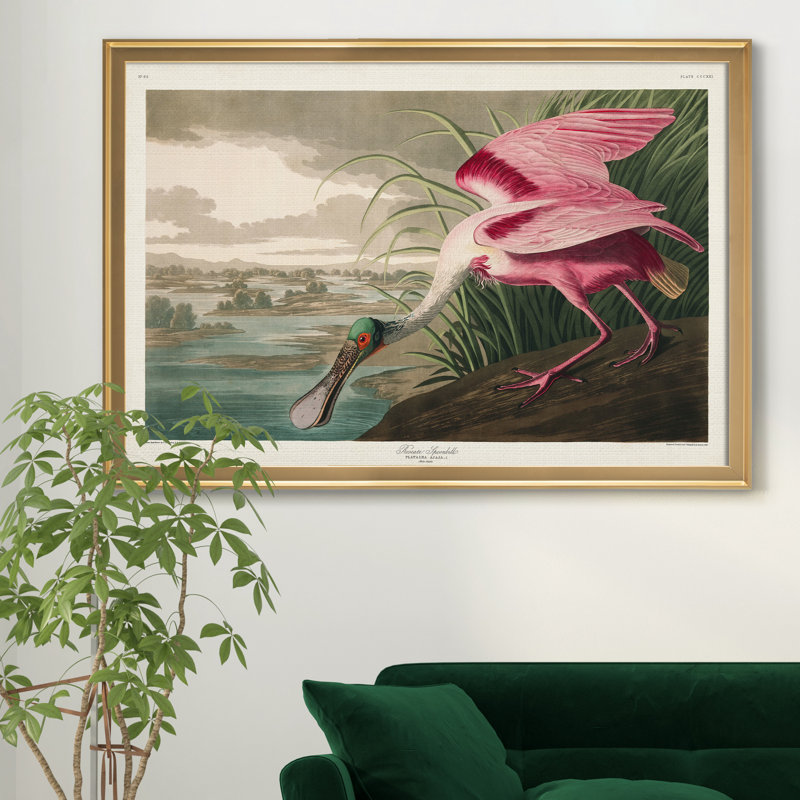 " Roseate Spoonbill ", 26.5" H x 36.5" W x 1.5" D, Gold