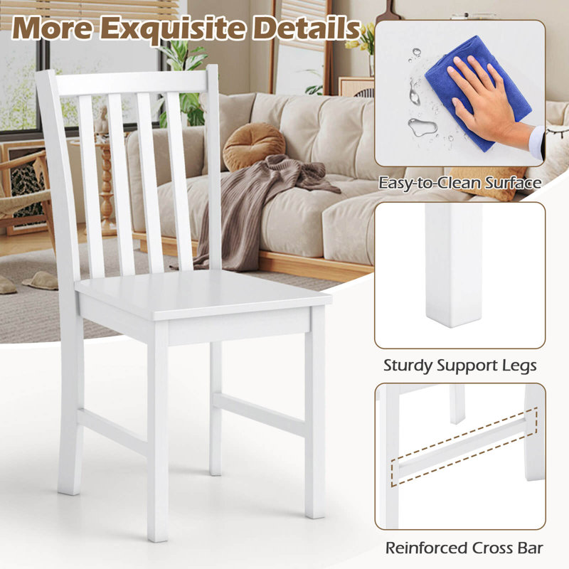 Rustic Dining Chairs Set of 4 with Slat Tilt Backrest, Wide Seat, Rubber Wood Legs White, 4, White