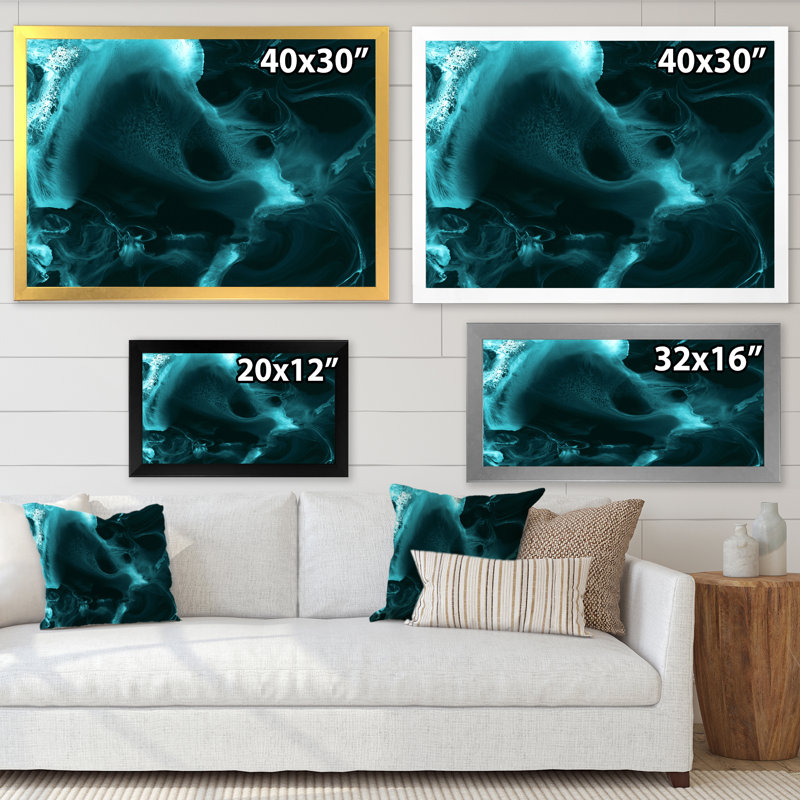 Turquoise nuage liquide I - peinture sur toile, Cadre photo blanc, H 16 po x l 32 po