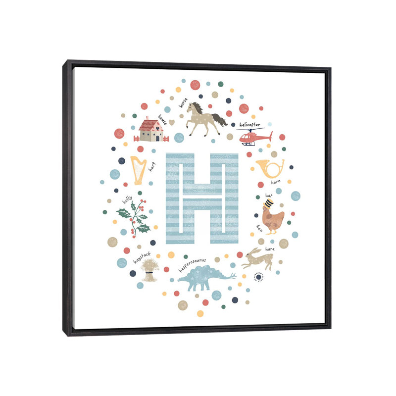 Lettre illustrée H bleue - impression, Pas de tapis, H 26 po x l 26 po x P 1,5 po, Toile avec cadre noir patiné