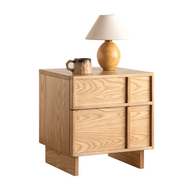 19"H Low-Profile Solid Ash Wood Nightstand with 2 Drawers (Set of 1)