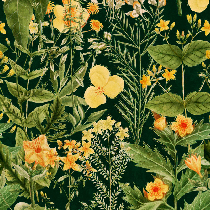 Florilegium Floral Wallpaper Roll, Green/Yellow