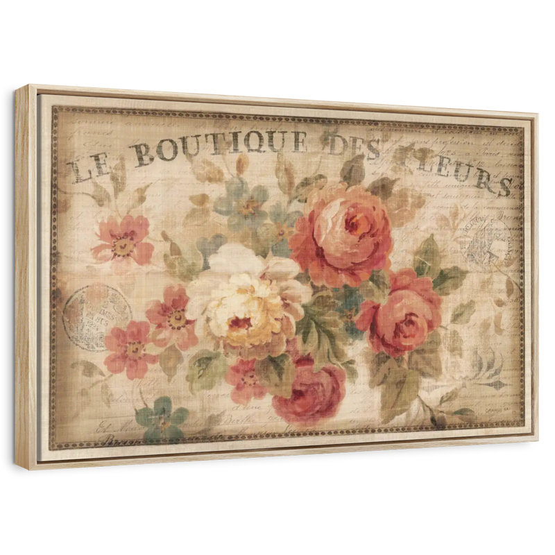 Fleurs parisiennes III, 46 po x 31 po, Cadre flottant en bois naturel
