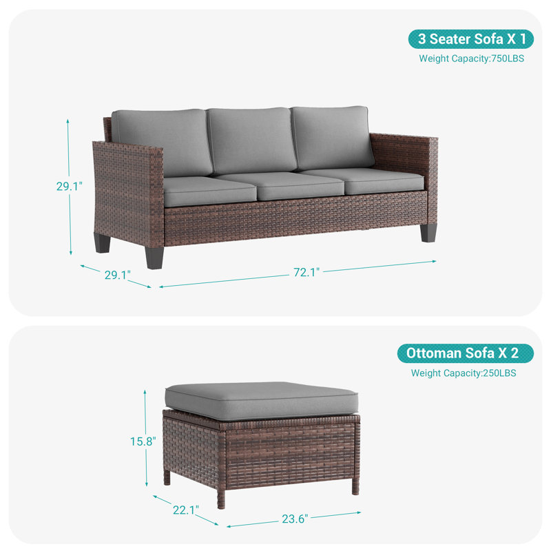 Madysun 3 - Person Patio Conversation Set with Cushions, Gray