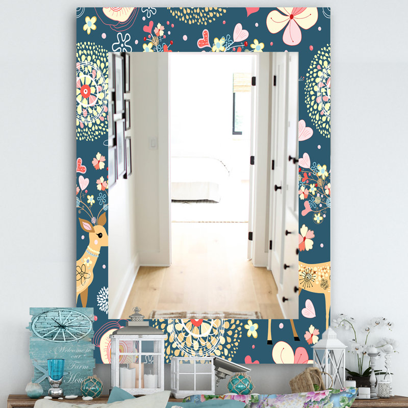 Cerf avec fleurs et coeurs antlers-miroir de salle de bain/meuble-lavabo, H 24 po x l 32 po