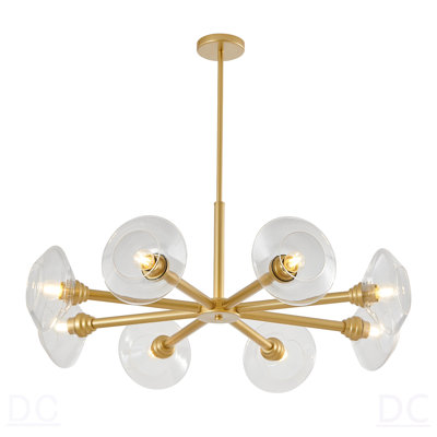 Lustre spoutnik 36 lumières dorées 36 po avec abat-jour en verre transparent, luminaire suspendu Mid-Century pour salle à manger, salon ou cuisine (ampoule non incluse)