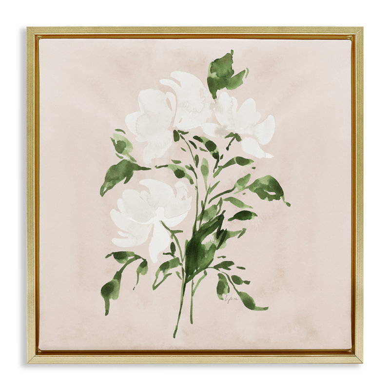 Cadre flottant blanc sur fond brun clair, design par Lucille Price, H 25 po x l 25 po, Cadre flottant métallique doré