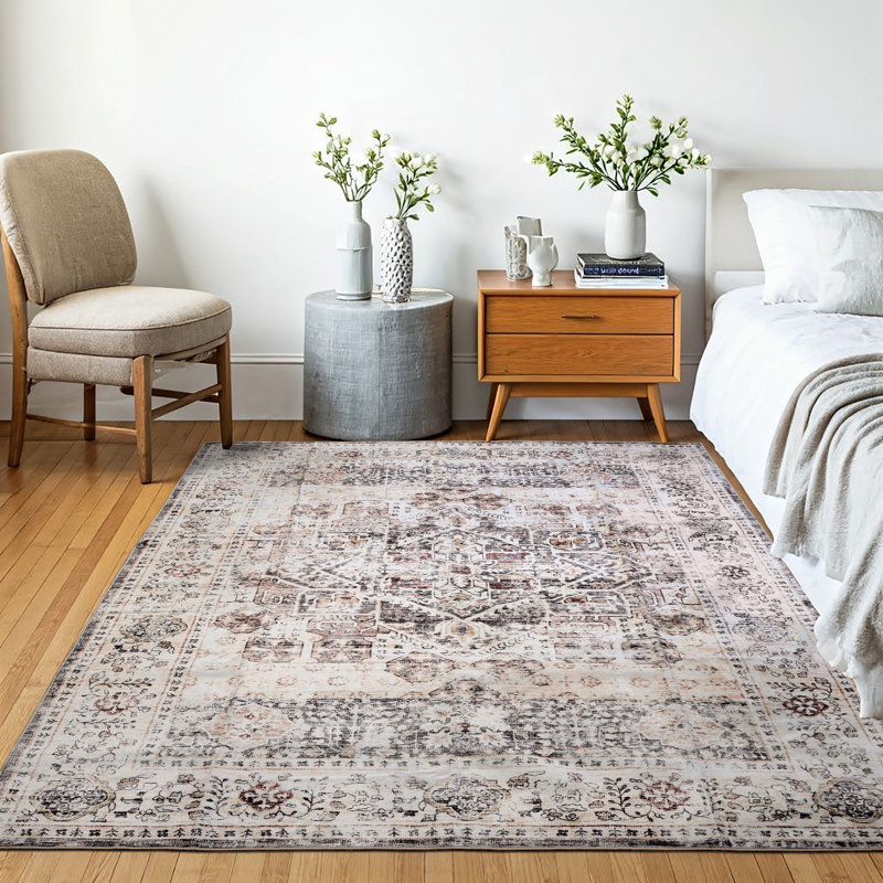 Bungalow Rose Beige Brown Machine Washable Area Rug – Soft, Durable, Non-Slip, Stain Resistant, Eco-Friendly GRS Certified, Perfect for Bedroom, Living & Dining Rooms