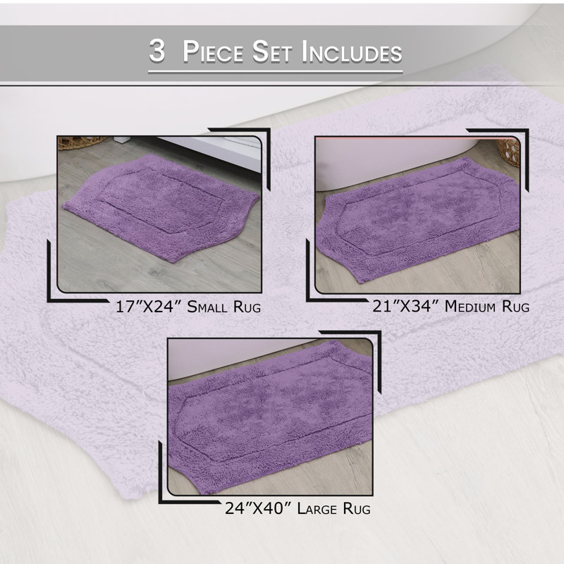 Tapis pour salle de bain 100% coton Morissette, antidérapant, séchage rapide, lavable à la machine, Mauve