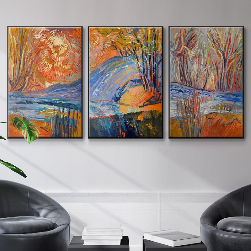 3 pièces Cadmium Winter Solstice I, H 40 po x l 90 po x P 2 po, Cadre noir