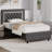 Alber Faux Leather Diamond Tufted Platform Bed with Headboard & 2 Rustic Farmhouse Nightstands Set, Barn Door End Tables with Storage Shelf-1409822700-1409822699