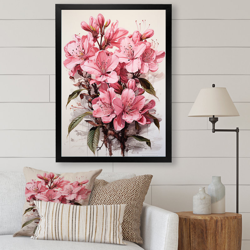 Fleurs de rhododendron orné Bliss I - art mural sur toile Rhododendron, H 32 po x l 16 po, Cadre flottant doré