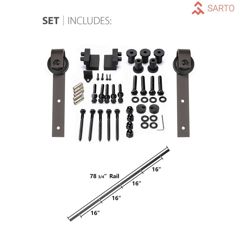 Matte Black Frosted Glass 5-Panel Barn Door Kit, 18 x 96 inches