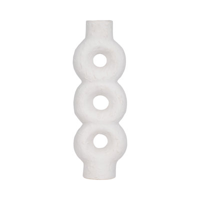 Ceramic Textured Stacked Circles Vase, White, Novelty