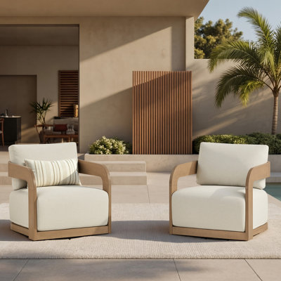 3-Piece Outdoor Set With 2 Swivel Chairs And Geometric Side Table For Patio Conversation