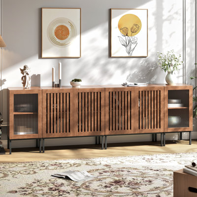 Farmhouse TV Stand For Tvs Up To 100 Inch, 4 In 1 Entertainment Center TV Console With Storage Cabinets And Glass Doors,Media Console For Living Room
