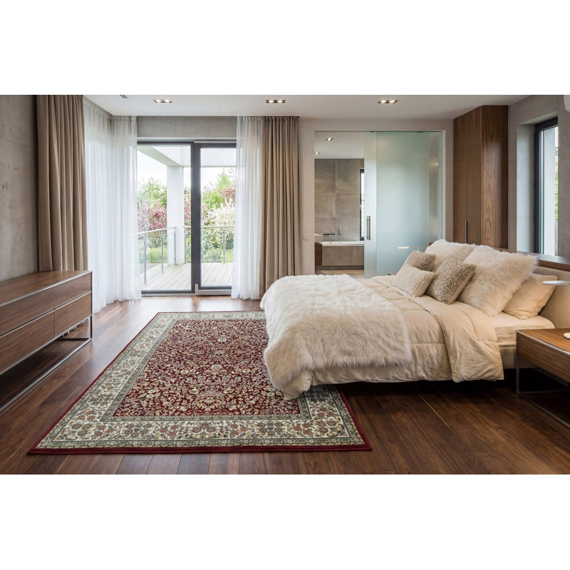 Tapis oriental rouge / ivoire Attell, Rectangle 7 pi 10 po x 11 pi 2 po