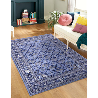 Tapis géométrique bleu / ivoire / bleu marine / bleu clair Hartle