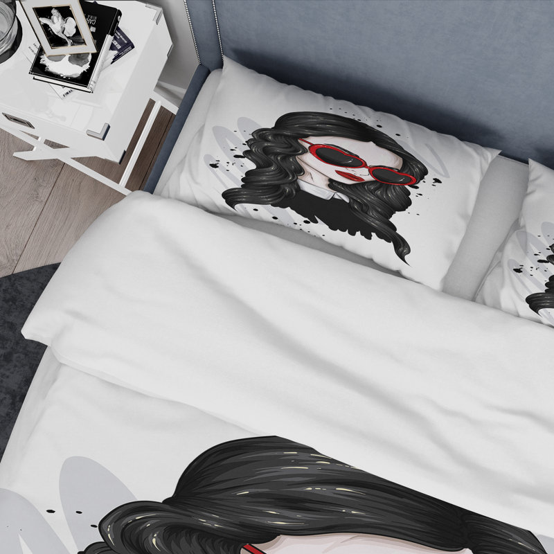 Ensemble de housse de couette en microfibre noir mat / rouge / blanc, Housse de couette pour très grand lit et 2 très