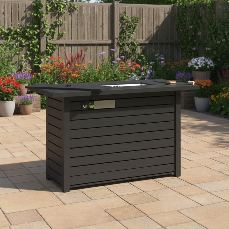 Black Steel Outdoor Fire Pit Table With Lid Design, Practical And Versatile