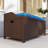 Outdoor Wicker Storage Bench Deck Box, PE Rattan Patio Furniture Pool Storage Bin Container With Interior Waterproof Cloth Bag And Comfortable Cushion, Navy Blue