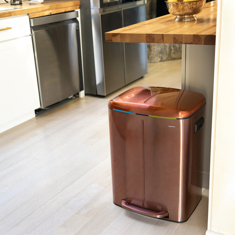 Step On Multi-Compartment Trash/Recycling Bins - 10.6 Gallons, Rose Gold